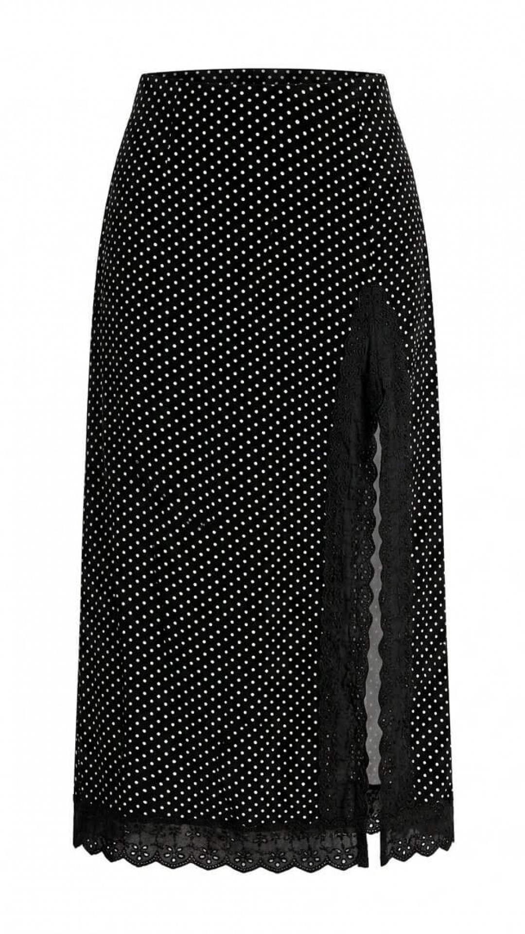 Polka Dot Slit Detail Midi Skirt